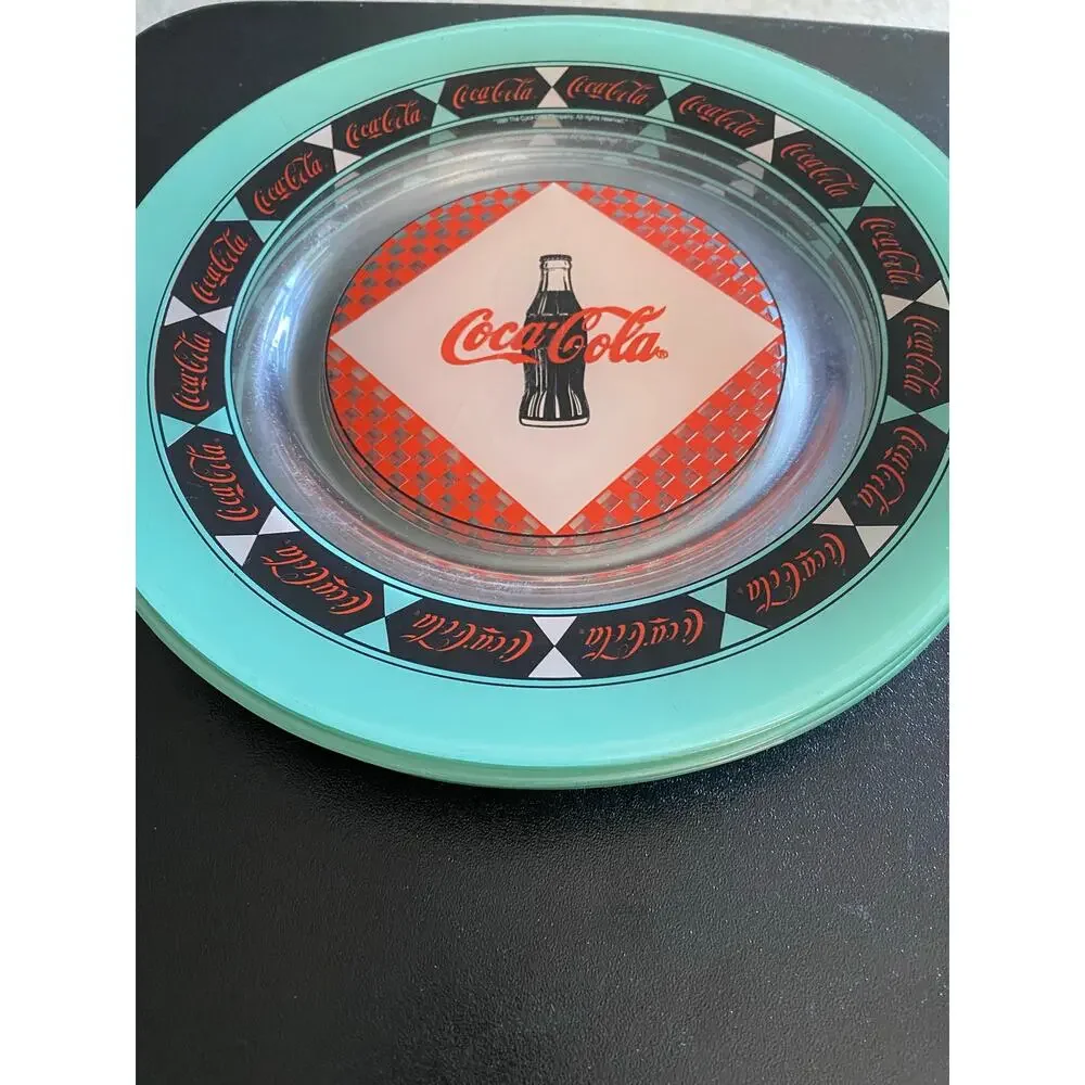 Vintage Arcoroc France Coca-Cola Glass Luncheon Plates Set of 4 9.5